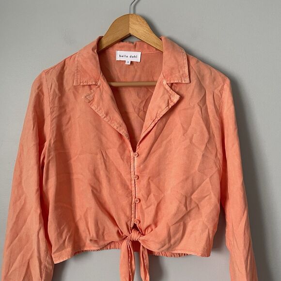 Bella Dahl Crop Button Up Blouse Top Orange Long Sleeve 100% Tencel Womens Small - Picture 6 of 8